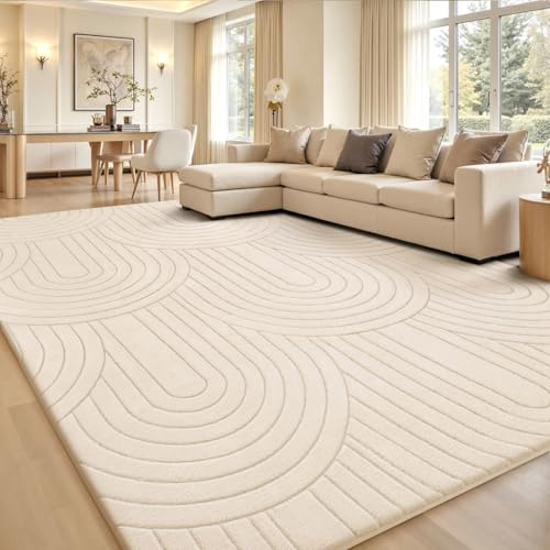 Sour Lemon Teppich Wohnzimmer 120X160cm, Creme Waschbarer Wohnzimmerteppich | Extra Groß Schlafzimmer Teppiche Flauschige Carpets 3D Halbkreismuster Gegend Kurzflor Rutschmatte Kinderzimmer Teppiche