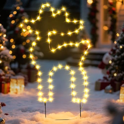 Kaezuy Weihnachtsbeleuchtung Außen, LED Rentiere/Tannenbaum Beleuchtet Gartenstecker mit Timer& 8 Modi, Außenbeleuchtung Stableuchte mit Erdspieß für Hof Weg (A)
