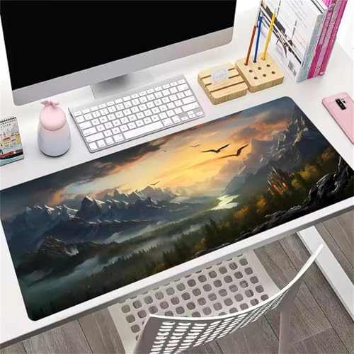 KIZIFI Large Gaming Mouse Pad 39.4x19.7x0.12 inch Sunset Mountain Mouse Mat XXL, Gaming Keyboard Mat, Extended Desk Pad with Non-Slip Base and Stitched Edge for Office/Gamer