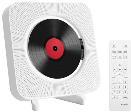 Portable CD Player with Bluetooth - Multifuctional Wall Mounted Music CD Player Built in HiFi Speakers Home Audio Boombox with Remote Control Input Output with Pulling Switch