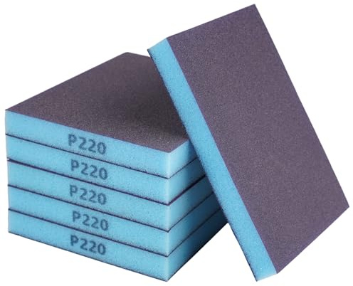 Dekorinex 6 Pièces Tampon de Ponçage Humides et Secs Flexibles | 12 x 10 x 1.3cm Lavables et Réutilisables Eponges de Ponçage avec Grains 220,Éponges Abrasives Grain 220 pour Ponçage Bois