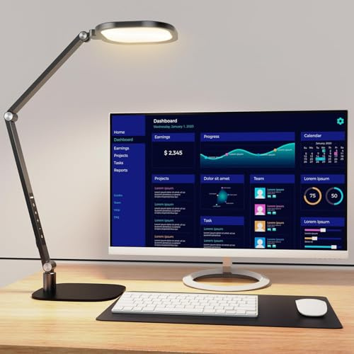 LitONES Dimmbare Led Schreibtischlampe, augenschonende Tageslichtlampen | Flimmerfreies Licht mit Timer & Memory, 30 Lichtmod. Flexibler Arm – ideal für Büro, Studium & Kreative[Energieklasse A]