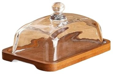 plato de mantequilla, Mantequillera de Madera y Vidrio for Tartas, Frutas, Etc. Ideal for Exhibir Postres en Hoteles