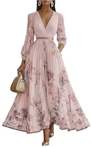 Women's Summer Dresses, Wedding Guest Evening Dresses for Women Long Dress Elegant Chiffon Lace Swing Cocktail Dress Casual Festive Skirts for Women Party Skirts