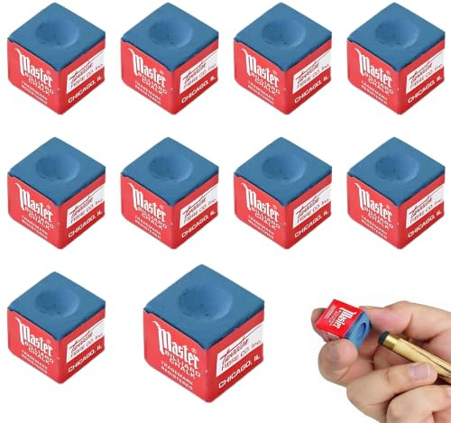 WUMZIRA 10 Piezas Tizas de Billar Profesionales, Tiza de Billar Azul Antideslizante para Taco de Billar, Accesorios de Mesa de Billar para Mayor Precisión y Control, Ideal para Pool y Snooker