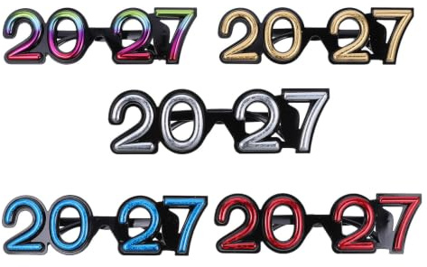 HOUDERCO 5 Stück Zahlenbrille Neujahrsdekoration aus PC Tragbar und Wiederverwendbar Bunte Fotorequisiten für Silvester und Abschlussfeiern Altersgruppen