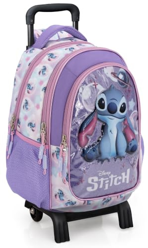 Clondo Zaino Trolley Scuola Bambina Per Stitch Fan con Carrello Rimovibile – Ergonomico, 33x43x15 cm, Tasche Porta Borraccia, Spallacci Imbottiti – Ideale per Elementari e Viaggio