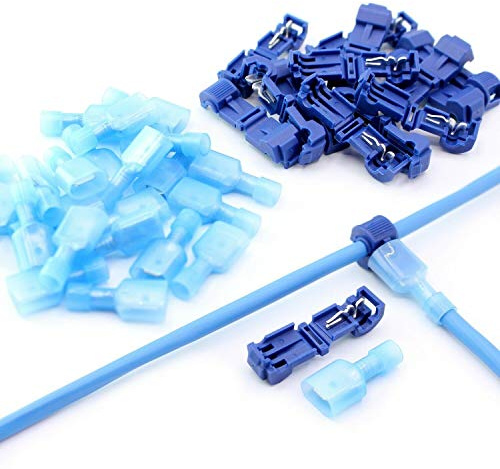100 Stück Set T-Abzweigverbinder in blau 1.5-2.5mm² Stromdieb und Flachstecker Kabelschuhe 6,3 mm Schnellverbinder Kit Verbindungskabel
