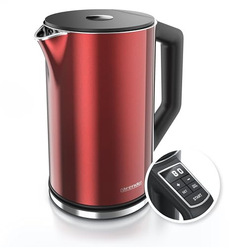 arendo - Bollitore Acqua Elettrico da 1.5L 2200W - Eco Controllo Temperatura - Temperatura Regolabile 40-100°C - Parete Doppia - in Acciaio Inossidabile - Senza BPA - Rosso