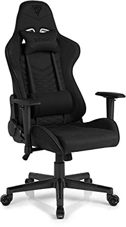 SENSE7 Gaming Stoff Spellcaster Bürostuhl Zocker Gamer Ergonomischer Stuhl Armlehne Einteiliger Stahlrahmen Einstellbarer Neigungswinkel Schwarz, 43-52 x 69,5 x 57, 5902659841537