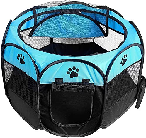 Dotala PET Portable Foldable Pet Dog Cat Playpen Crates Kennel/Premium 600D Oxford Cloth,Removable Zipper Top, Indoor and Outdoor Use (Blue)