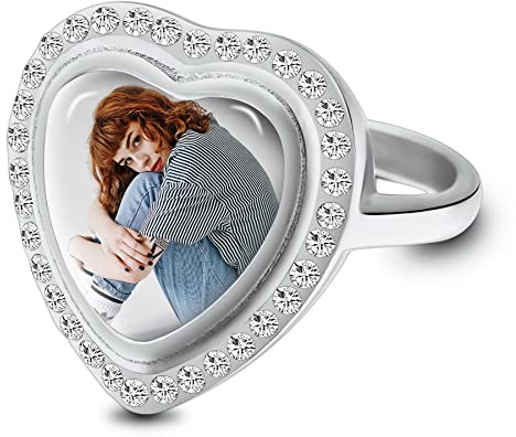 MeMeDIY Ringe Edelstahl Frauen Personalisiertes Foto Ringe Damen Silber/Gold/Roségold Gedenkschmuck Modeschmuck Damen Süße Geschenke für Freundin Teenager Beste Freundin Geburtstag (Silber Größe 65)