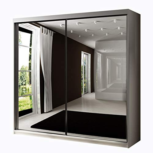 Mirjan24 Toplo 200 II Armoire à portes coulissantes avec 2 miroirs, armoire en entrée et éclairage LED RVB Blanc 200 x 200 x 62 cm