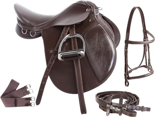 Silla de montar inglesa de la UE de cuero multiusos Riding Trail Show Horse Tack (tamaño de 12 pulgadas de asiento a 18 pulgadas)