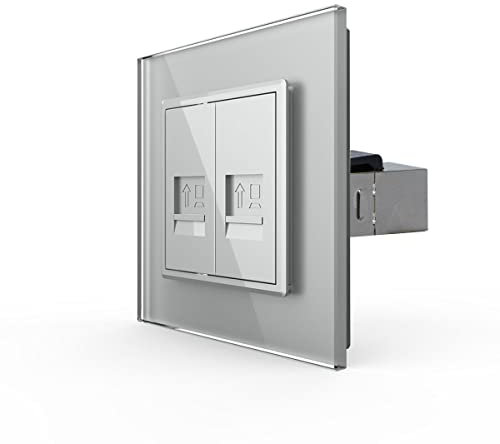 Livolo zweifaches LAN Modul RJ45 als End- oder Durchgangsdose mit Glasblende in Grau