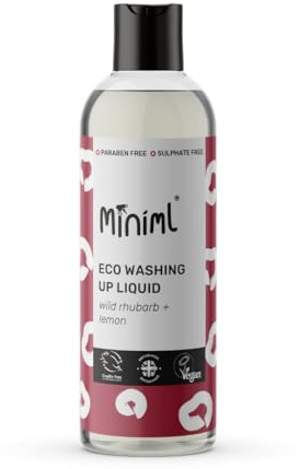 Miniml Eco Washing Up Liquid 500ml - Rhubarb Scented Non Bio & Skin Sensitive Friendly Dish Wash Cleaner that's Plant Based Vegan & Cruelty Free - Natural Cleaning Products (50 Washes)