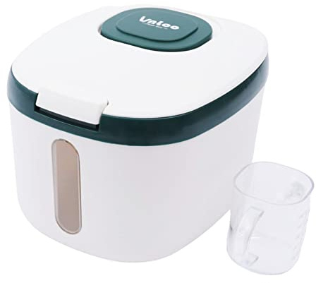 Bathrena Distributeur de riz 5 kg | Collection seau de riz Boîte à riz cylindre d'insectes preuve d'humidité étanche pour nourriture sèche avec couvercle (vert)
