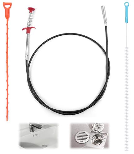 VFANDV Abflussspirale Spülbecken Reinigungshaken, 3 Stück Abflussreiniger Set, 160cm Flexibel Krallengreifer Einziehbaren, Reinigungsspirale Haar Clog Tool für Küchenspüle Bad Badewanne Verstopfte