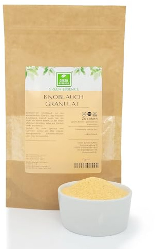 Knoblauch granuliert 100g aromatisch Knoblauchgranulat von Green Essence | aromatisches Gewürz, Knoblauch granulat, Premium Qualität intensiv Knoblauchgewürz für Grillgerichte Dips ohne Zusatze, 100g