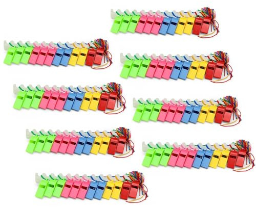 ZIJANG 96 Pièces Sifflet d'Arbitre, Sifflet Coloré en Plastique avec Cordon, Sifflet de Signalisation pour Compétitions, Entraînements Sportifs et Activités Extérieures
