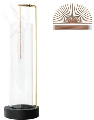 Incense Holder for Sticks, Anti-Ash Flying Incense Burner with 30 Incense Sticks, Detachable Glass Ash Catcher