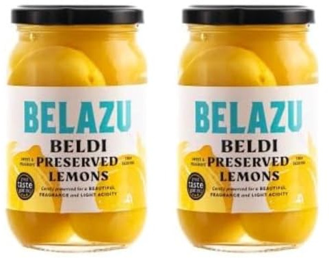 Belazu Beldi Preserved Lemons (Bundle of 2) – Traditionally Preserved Sweet & Fragrant Thin-Skinned Lemon – 360g Jars (Drained Weight) – Blue Nile Foods