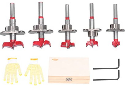 Natudeco Juego de 5 brocas Forstner de perforación de agujeros de metal precisos, juego de sierras de corona de varios tamaños, kit de perforación de agujeros industriales, kit de