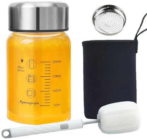 Botellas de vidrio de 10 onzas, botellas de agua de vidrio de boca ancha con tapas, para jugos, batidos, leche, proteínas, sin BPA, reutilizables, tapas de acero inoxidable, a prueba de fugas, botella