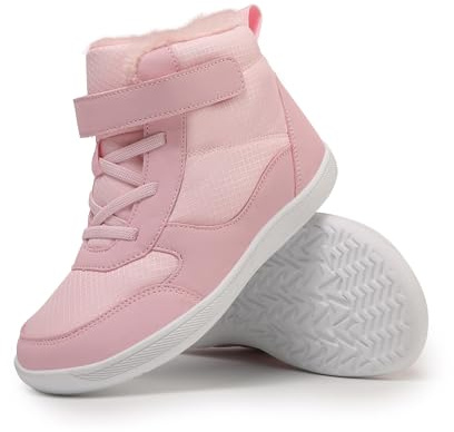 Kids Winter Boots with Wide Toe Box Boys Girls Slip Resistant Waterproof Zero Drop Sole Minimalist Fur Warm Ankle Winter Snow Boots High Top Walking Shoes for Toddler Little Kids and Big Kids Pink 25