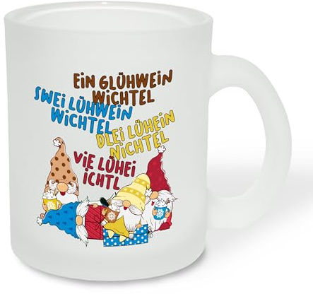 True Statements Geschenk für Glühwein-Fans Glastasse „Ein Glühwein Wichtel Swei Lühwein Wichtel“ mit Wichtel-Motiv - Geschenkidee zur Adventszeit & Weihnachtszeit - Glastasse satiniert, ca. 300ml