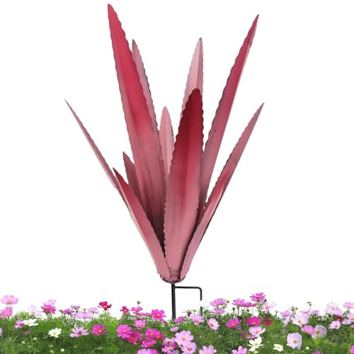 Escultura de Planta de Agave de Metal – Estatua Decorativa de jardín al Aire Libre, de Flores de Metales rústicos, estaca de jardín Hecha a Mano, Resistente a la Intemperie, Figura artística