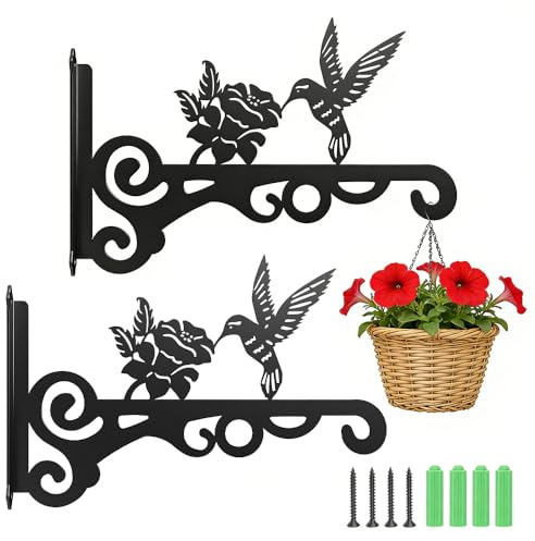 NAVESO 2 Stück Blumenampel Halterung, 25cm Wandhaken Blumenampel, Pflanzenhaken Pflanzenhalterung Blumenampelhalter Eisen zum Aufhängen von Pflanzer Vogelhäuschen Laterne Windspiele Garten Balkon Deko