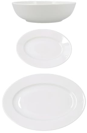 Bidasoa Set de 2 Bandejas 1 Ensaladera Serenity Hydrozero de Porcelana | Blanco, Porcelana, forma oval, 20cm - 23cm - 30cm