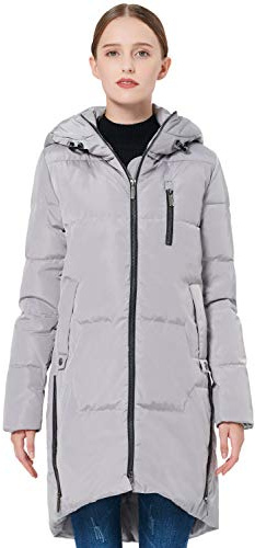Orolay Chaqueta de Invierno Chaqueta de Plumón con Capucha y Cordón de Moda Abrigo con Cremallera Gris XS