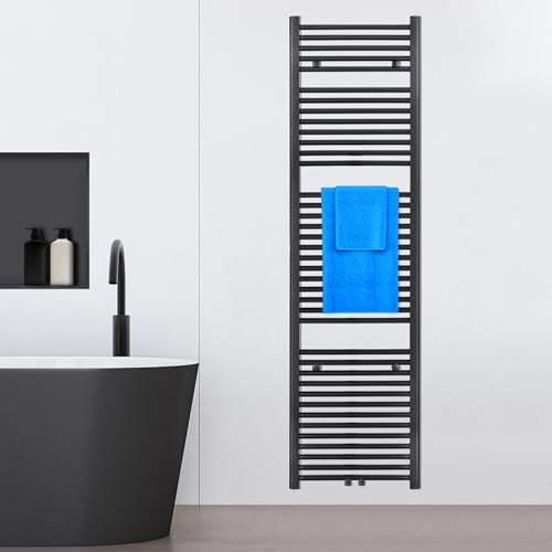 VILSTEIN® Badheizkörper [180x50cm] - Handtuchheizkörper Elektrisch Nutzbar - Handtuchtrockner Badezimmer - Handtuch Heizkörper Bad mit Seitenanschluss - Handtuchheizung - Wandheizkörper (Schwarz)