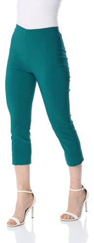 Roman Originals Cropped Trousers for Women UK Ladies Capri Leggings Summer Pants Short Crop Stretch 3/4 Length Three Quarter Pedal Pusher Clothes Elasticated Bengaline Cut Off - Jade Green - Size 14