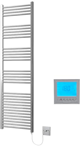 Greened House Chrome Electric Heated Towel Rail 500mm W x 1800mm H + Timer | Includes 7 Day Timer/Thermostat, Flat, Bathroom, Straight, Towel Warmer