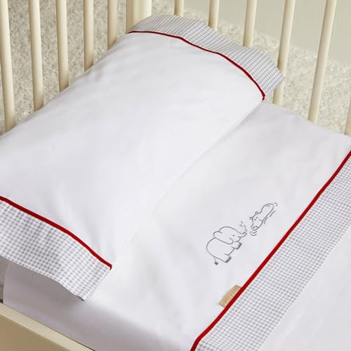 Burrito Blanco Set di lenzuola in flanella 510 | Lenzuola in flanella 70 | Maxi Culla 70 | Lenzuola Baby | Flanella | Ricamo Elefante e Ippopotamo | Colore Bianco