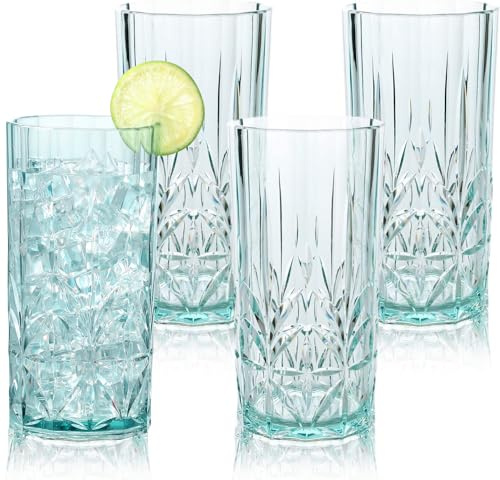 BELLAFORTE Trinkgläser Aus Bruchsicherem Tritan-Kunststoff, 530 ml, Myrten-Strand-Design, Unzerbrechlich für Partys, BPA-frei, Blaugrün, 4 Stück