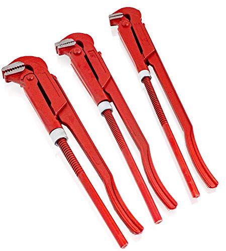 Bituxx Eckrohrzange Rohrzange Wasserpumpenzange Zange abgewinkelt 90° (3er Set (1/1,5/2 Zoll))
