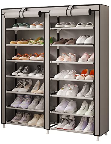 MOYIPIN 7-stöckiges Schuhregal Canvas Schuhschrank für 28 Paar Schuhe im Wohnzimmer, Flur, 125 x 92 x 28,5 cm, Grau
