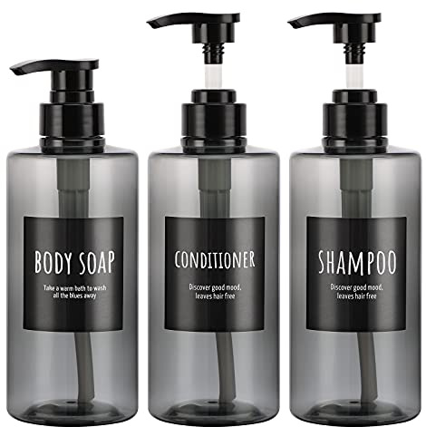 Segbeauty Seifenspender mit Etiketten, 3 Stück 500 ml Leere Pumpflasche, Reiseflaschen Set, Kunststoff nachfüllbare Shampoo Flaschen Lotion Duschgel Spender für Küche und Bad，Grau