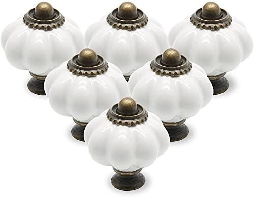 Cjueiom 12 Pack Ceramic Drawer Knobs, White Vintage Cupboard Knobs with Mounting Screws, Antique Wardrobe Pull Handles for Kitchen Cabinet and Dresser