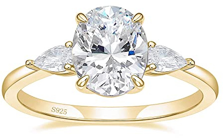 EAMTI 3CT Engagement Rings 3-Stone Oval Cut Cubic Zirconia CZ Wedding Promise Rings for Her Wedding Bands for Women Size 3-11, 5 UK, Sterling Silver, Cubic Zirconia