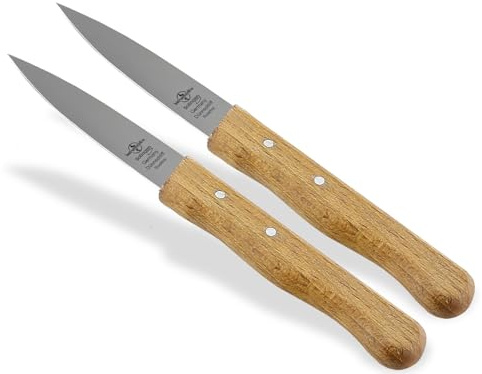 Gemüsemesser Solingen Schälmesser 2er Set Buche Holzgriff Allzweckmesser | Universal Messer mit Rostfreier Mittelspitzer Messerklinge Obstmesser Made in Germany zum Schneiden von Obst und Gemüse