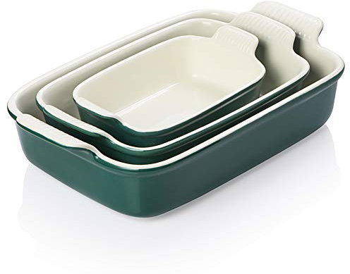Sweejar Home Backgeschirr-Set aus Porzellan zum Kochen, rechteckige Auflaufform aus Keramik, Lasagnepfannen für Auflaufform, Kuchen, Abendessen, Küche, Bankett und den täglichen Gebrauch (dunkelgrün)