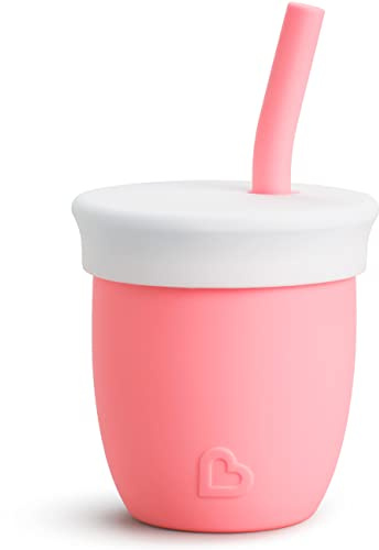 Munchkin Straw Cup with Removable Lid, for Babies and Toddlers 6 Months and Up, 4 Ounce, Silicone, Coral/Pink