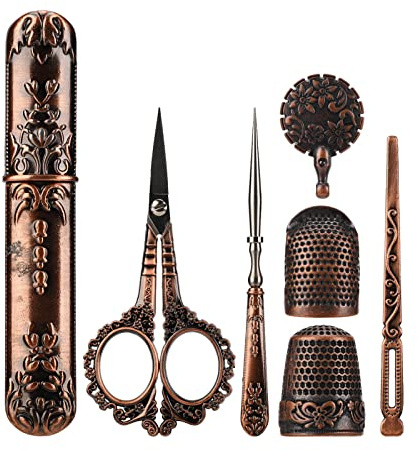 CUEI Stickscheren-Kit, Vintage-Nähscheren-Set aus Edelstahl im europäischen Stil, Antikes Vintage-Nähset mit Nähnadeletui & Fingerhut zum Basteln, Nähen, Handarbeiten, Basteln(Bronze)