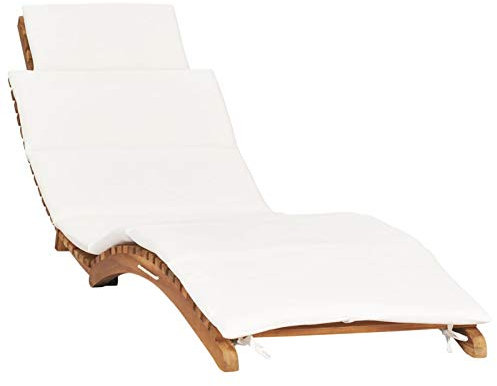 Chusui Klappbare Sonnenliege mit Cremeweißer Auflage, Gartenliege, Liegestuhl, Sonneninsel Outdoor, Sonnenstuhl, Gartenmöbel, Bäderliege, Relaxliege, Terrasse,Massivholz Teak