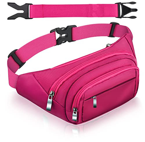 4 Taschen Bauchtasche Damen mit 35 cm verlängertem Gürtel Gürteltasche Herren Große Kapazität wasserdichte Hüfttasche Rosa für iPad mini & iPhone 12 pro max- Bauchtasche für Sport